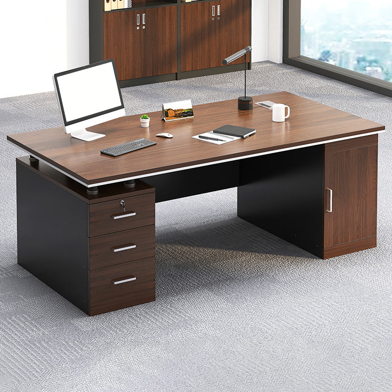 Modern Style Office Desk Home Brown Writing Desk with 3 Drawers and 1 Door