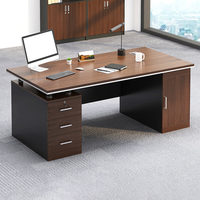 Modern Style Office Desk Home Brown Writing Desk with 3 Drawers and 1 Door