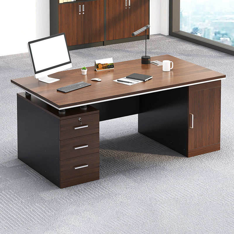 Modern Style Office Desk Home Brown Writing Desk with 3 Drawers and 1 Door