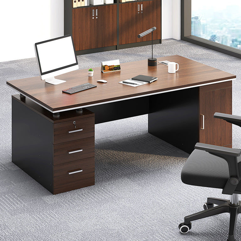 Modern Style Office Desk Home Brown Writing Desk with 3 Drawers and 1 Door