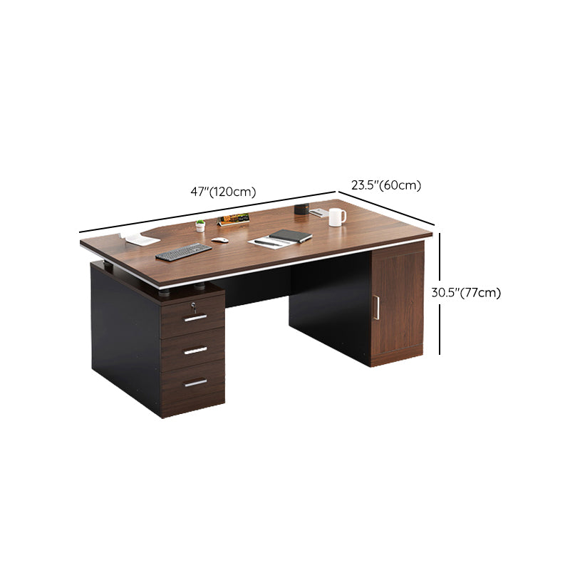 Modern Style Office Desk Home Brown Writing Desk with 3 Drawers and 1 Door