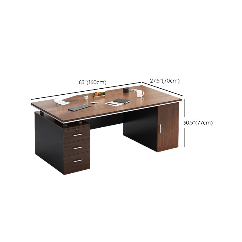 Modern Style Office Desk Home Brown Writing Desk with 3 Drawers and 1 Door