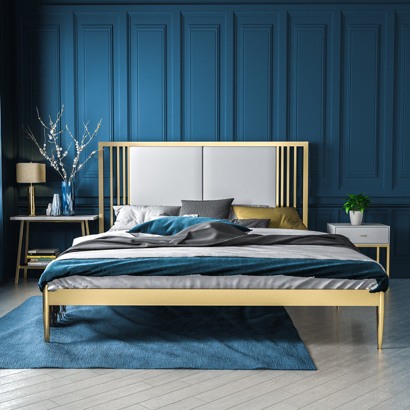 Metal Open-Frame Bed Contemporary Standard Bed with Custom Gold Legs