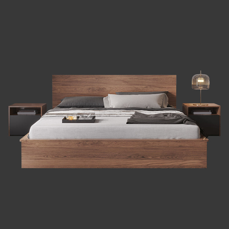 Brown Wood Platform Bed Frame with Headboard Panel Bed Lift Up Storage