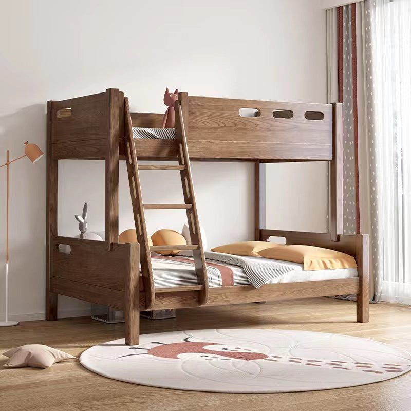 Solid Wood Bunk Bed Rubberwood Mid-Century Modern Bed Storage