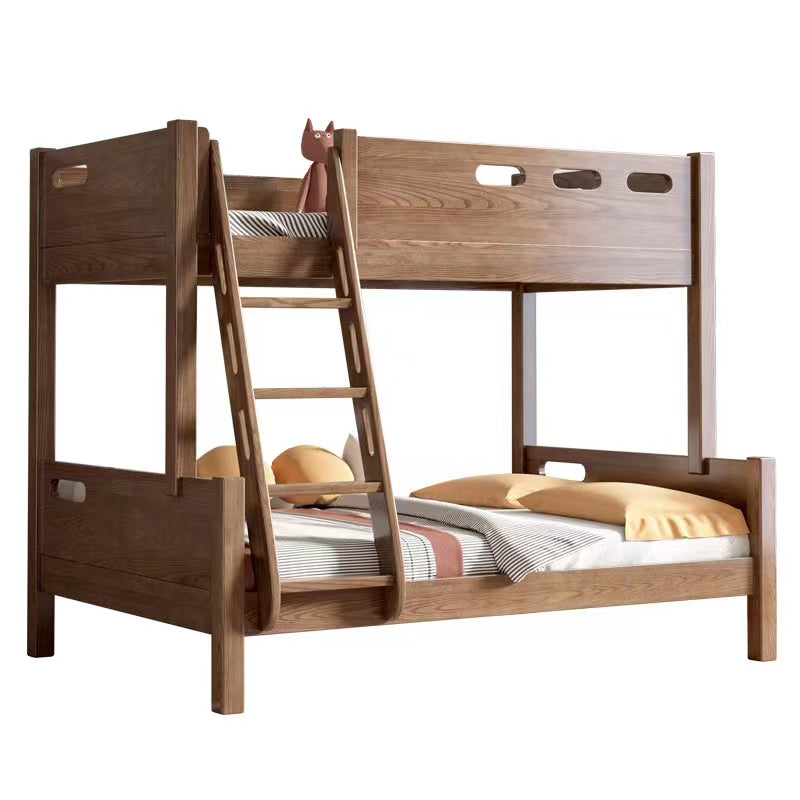 Solid Wood Bunk Bed Rubberwood Mid-Century Modern Bed Storage