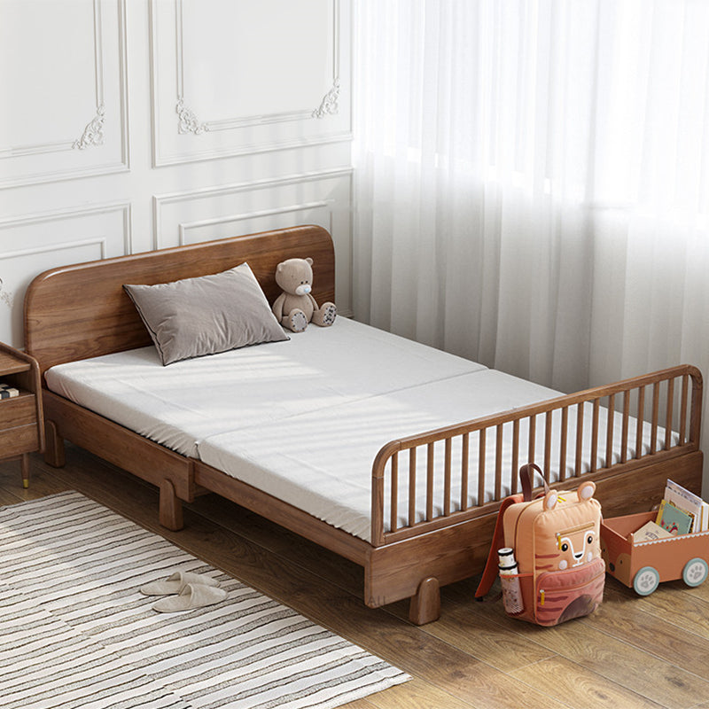 Solid Wood Standard Sofa Bed Brown Slat Daybed with Mattress and Guardrail