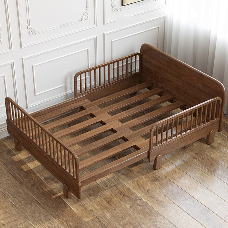 Solid Wood Standard Sofa Bed Brown Slat Daybed with Mattress and Guardrail