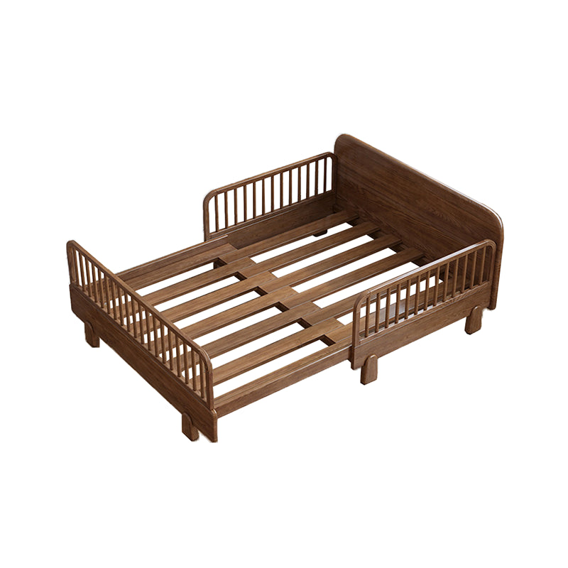 Solid Wood Standard Sofa Bed Brown Slat Daybed with Mattress and Guardrail