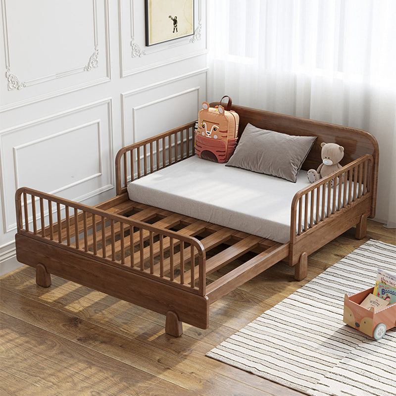 Solid Wood Standard Sofa Bed Brown Slat Daybed with Mattress and Guardrail