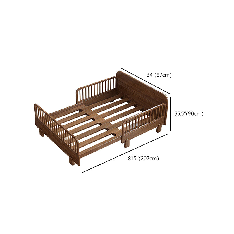 Solid Wood Standard Sofa Bed Brown Slat Daybed with Mattress and Guardrail