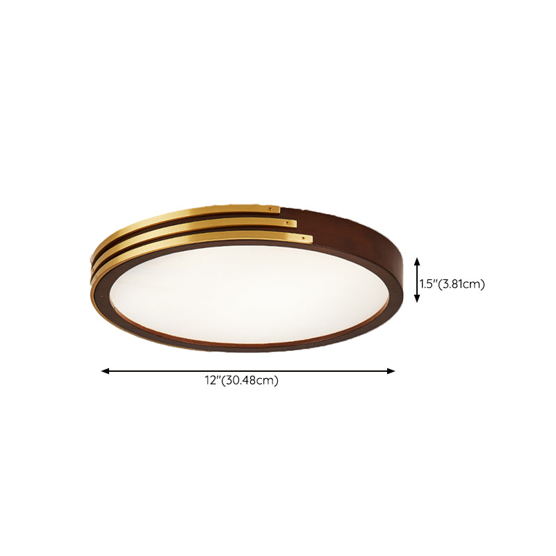 1-Light Round Flush Mount Modern Wood Flush Light in Brown for Bedroom