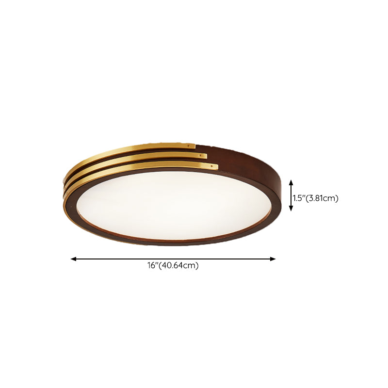 1-Light Round Flush Mount Modern Wood Flush Light in Brown for Bedroom