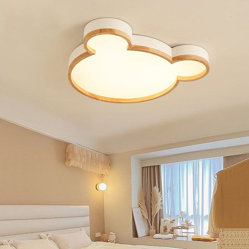 Single Modern Beige Flush Mount Lighting Wooden Ceiling Light for Bedroom