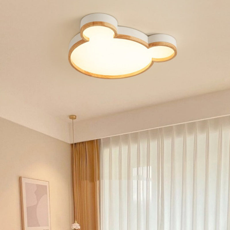 Single Modern Beige Flush Mount Lighting Wooden Ceiling Light for Bedroom