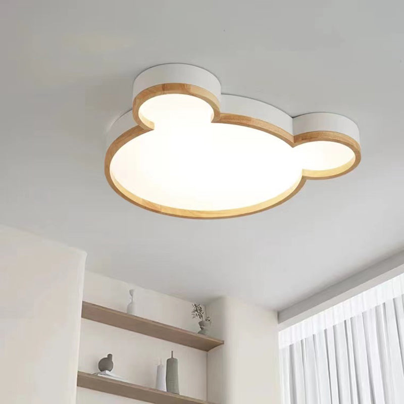 Single Modern Beige Flush Mount Lighting Wooden Ceiling Light for Bedroom