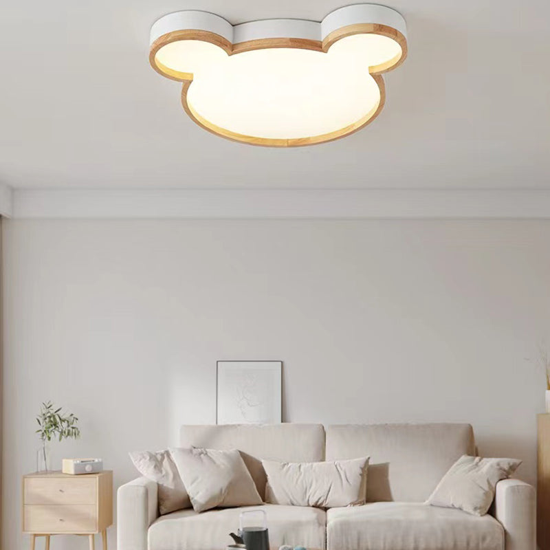 Single Modern Beige Flush Mount Lighting Wooden Ceiling Light for Bedroom