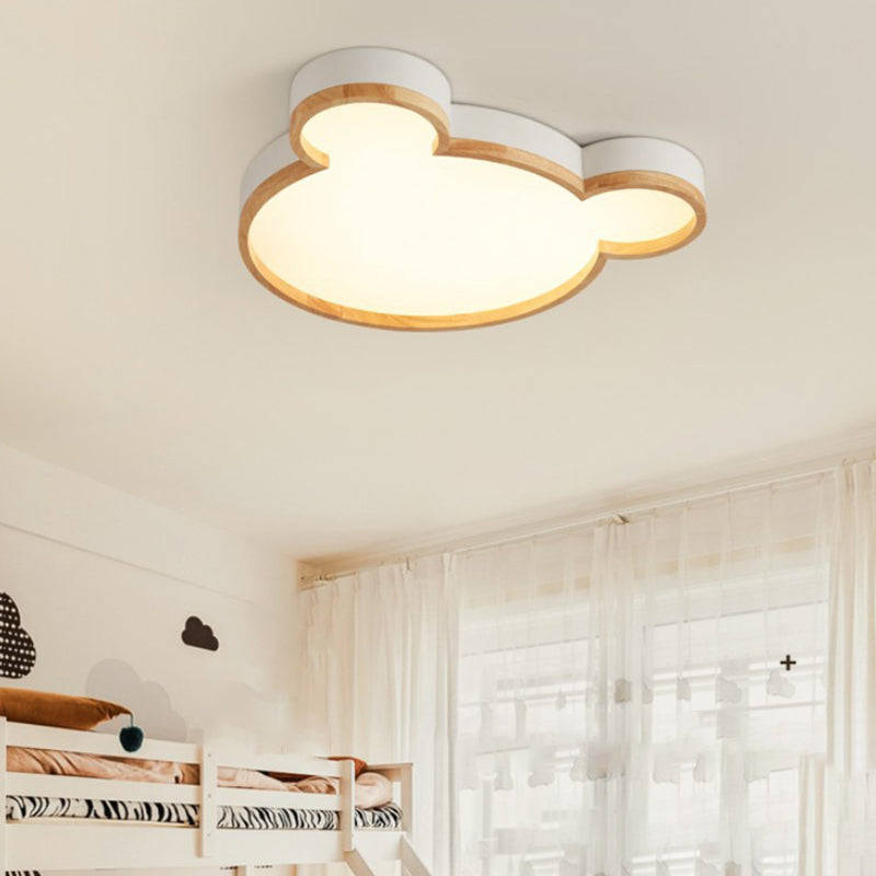 Single Modern Beige Flush Mount Lighting Wooden Ceiling Light for Bedroom