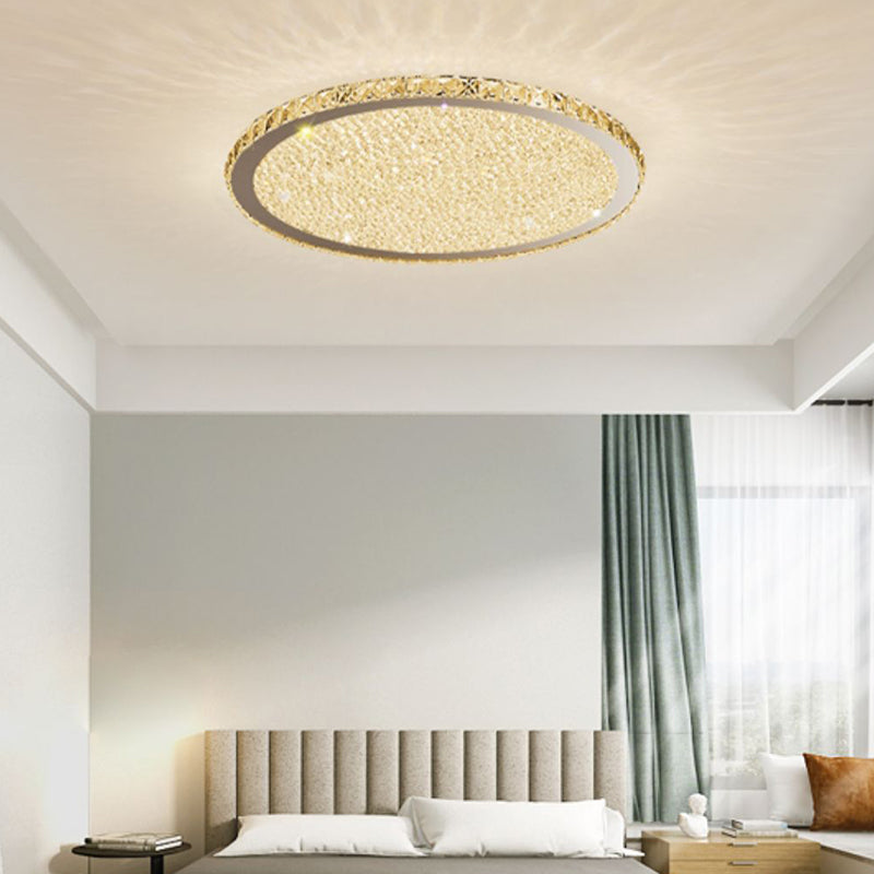 Hoop Shape Flush Ceiling Light Modern Style Crystal 1 Lights Flush Mount for Living Room