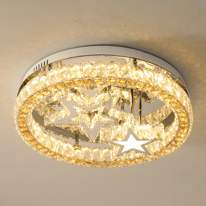 Ringed Shape Semi Flush Mount Modern Style Crystal 3 Lights Flush Ceiling Light in White