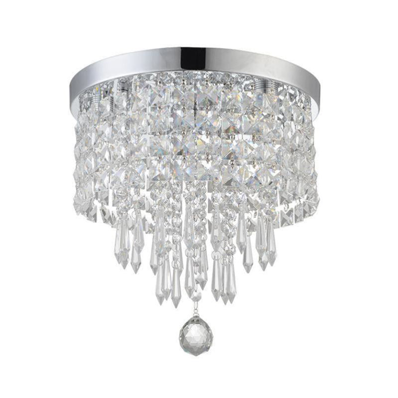 Modern Drum Shade Flush Mount Crystal Flush Mount Light in Clear