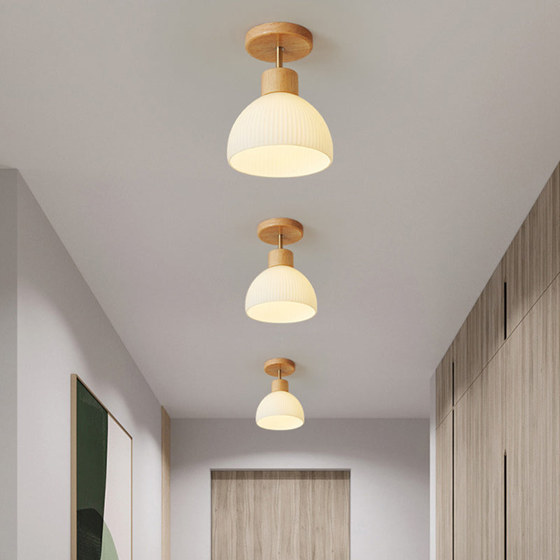 Wood Flush Mount Lighting Modern White Shaded Ceiling Light for Home