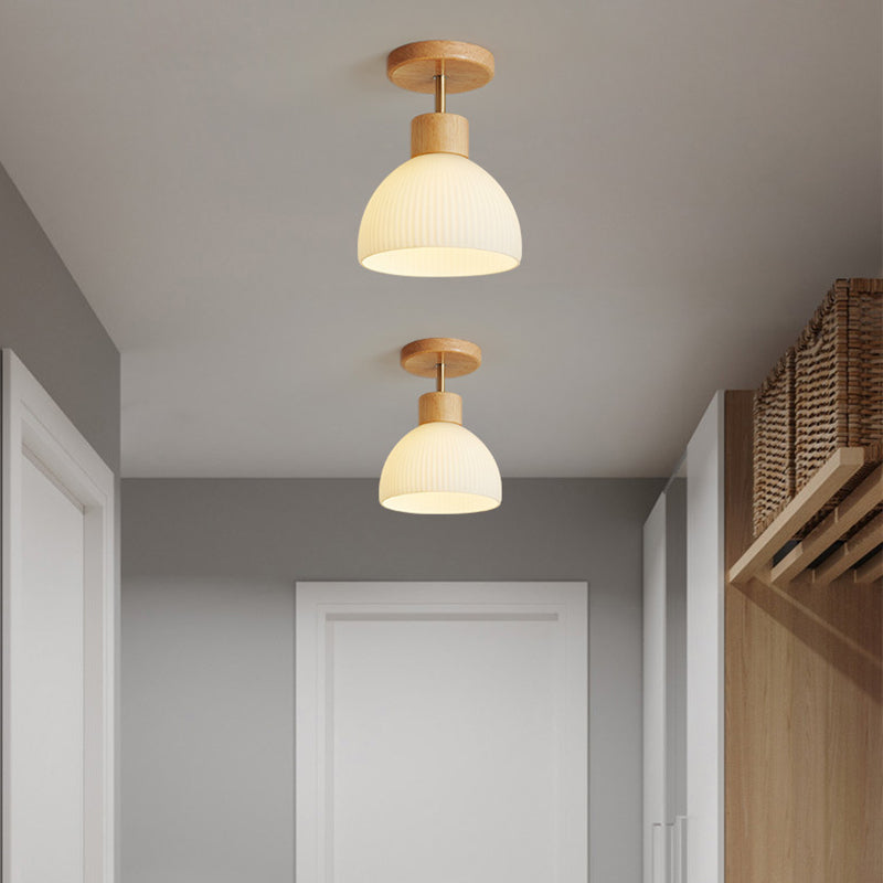 Wood Flush Mount Lighting Modern White Shaded Ceiling Light for Home