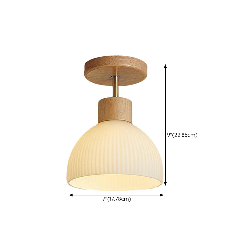 Wood Flush Mount Lighting Modern White Shaded Ceiling Light for Home