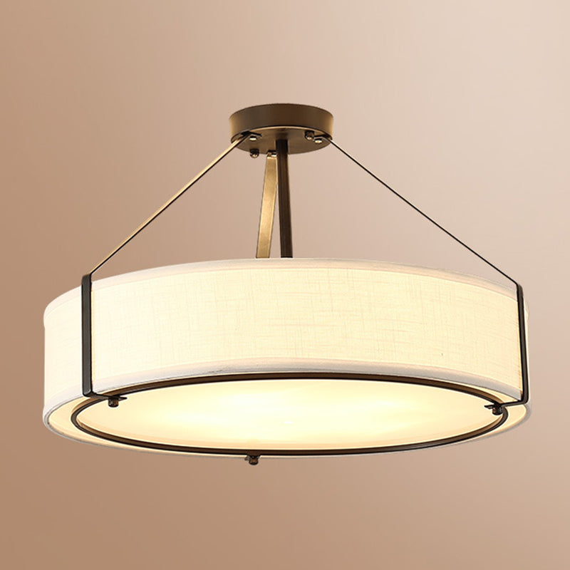 Fabric Drum Semi Flush Mount Light Simplicity Semi Flush Ceiling Light in Beige