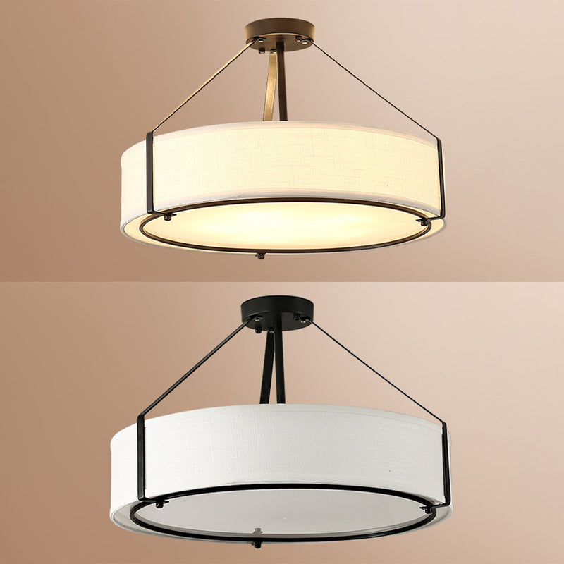 Fabric Drum Semi Flush Mount Light Simplicity Semi Flush Ceiling Light in Beige