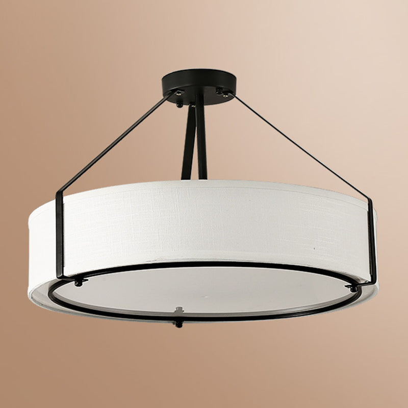 Fabric Drum Semi Flush Mount Light Simplicity Semi Flush Ceiling Light in Beige