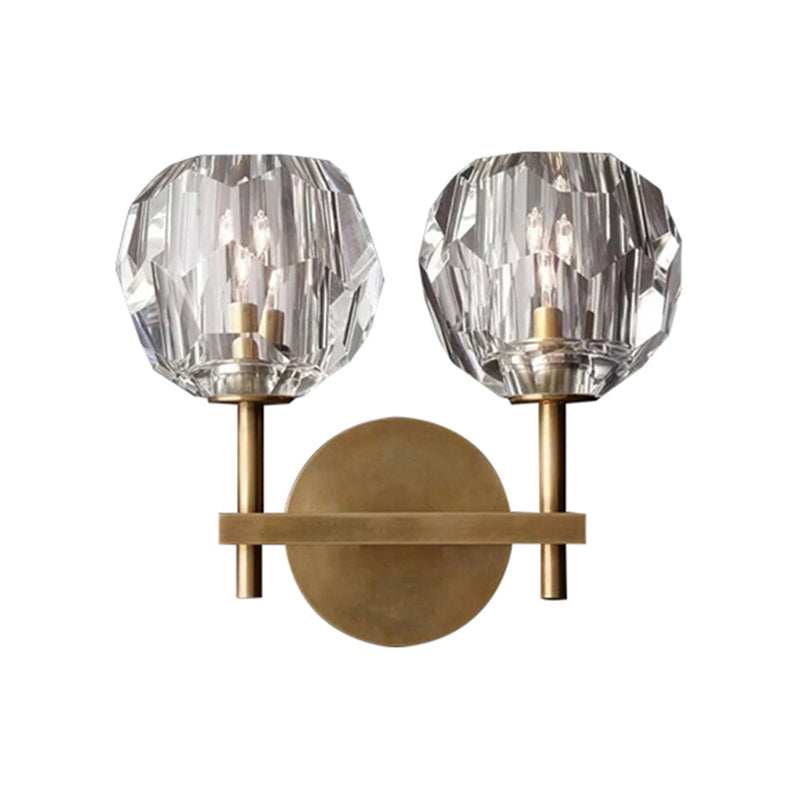 Metal Postmodern Wall Sconce Ball Shape Vanity Lamp with Crystal Shade for Bathroom