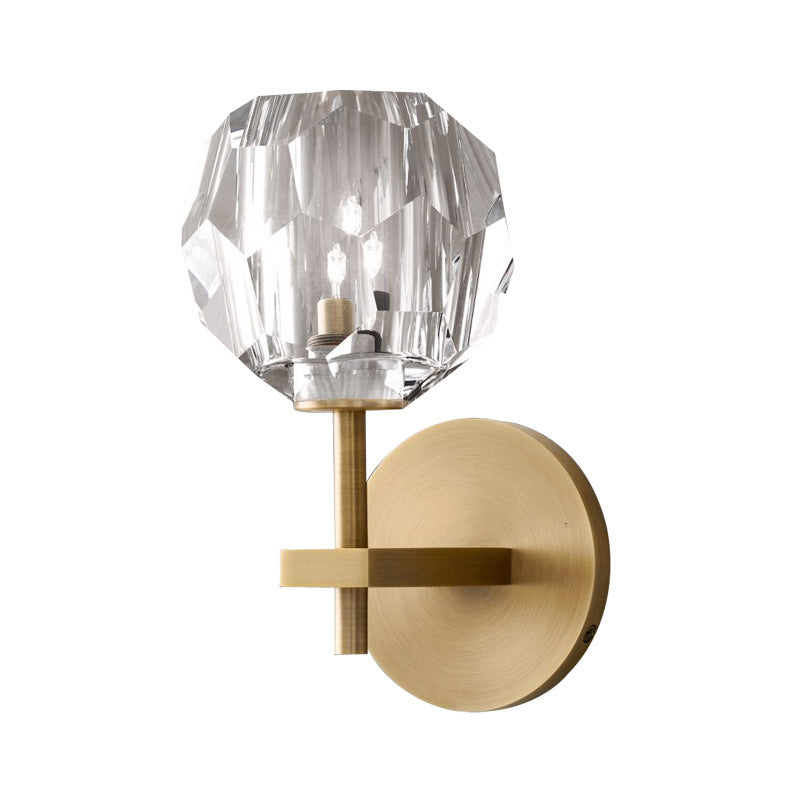 Metal Postmodern Wall Sconce Ball Shape Vanity Lamp with Crystal Shade for Bathroom