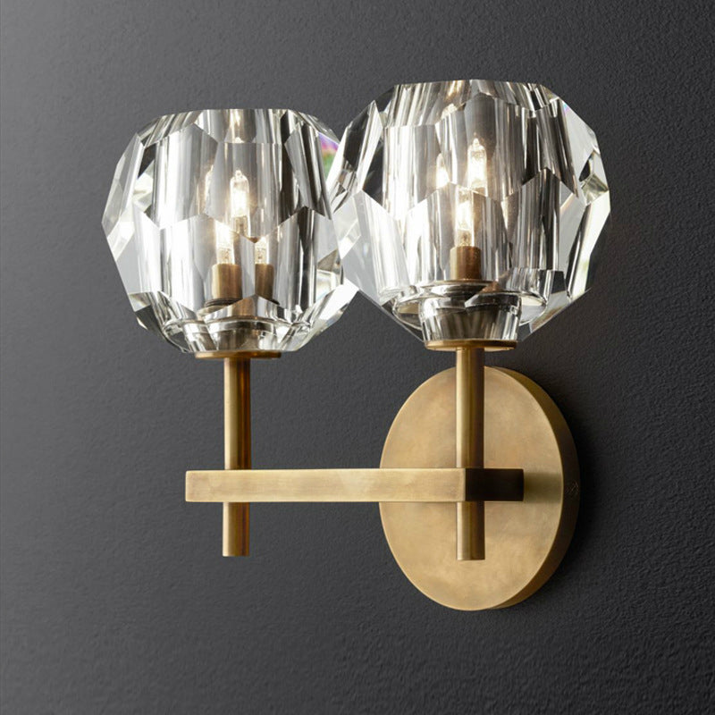 Metal Postmodern Wall Sconce Ball Shape Vanity Lamp with Crystal Shade for Bathroom