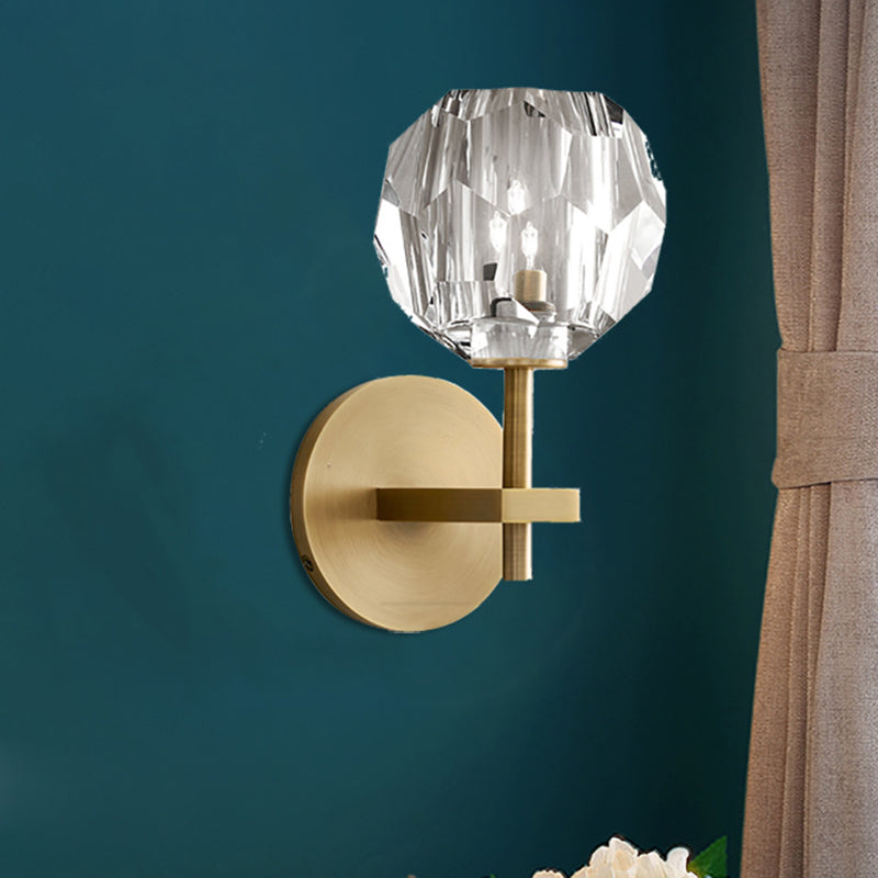 Metal Postmodern Wall Sconce Ball Shape Vanity Lamp with Crystal Shade for Bathroom