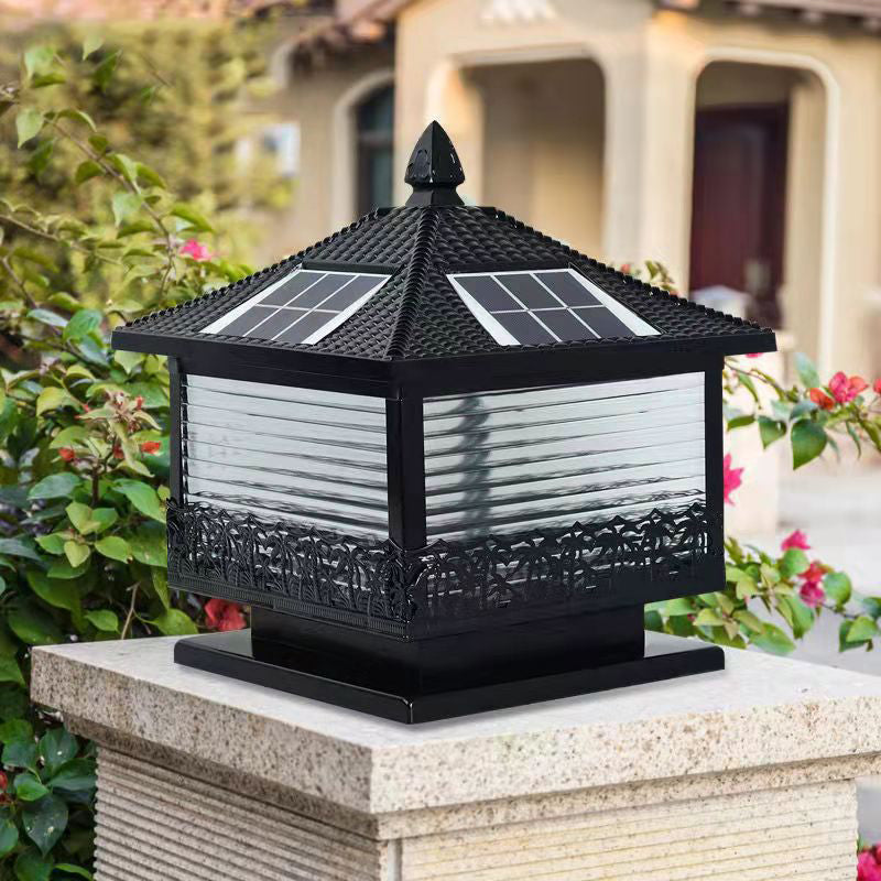 Golden/Black Pillar Lamp Square Waterproof Solar Outdoor Lights for Garden