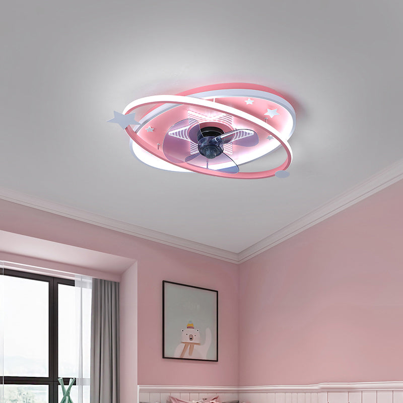 3-Blade Pink/Blue Ceiling Fan Children Metallic Fan with Light for Home