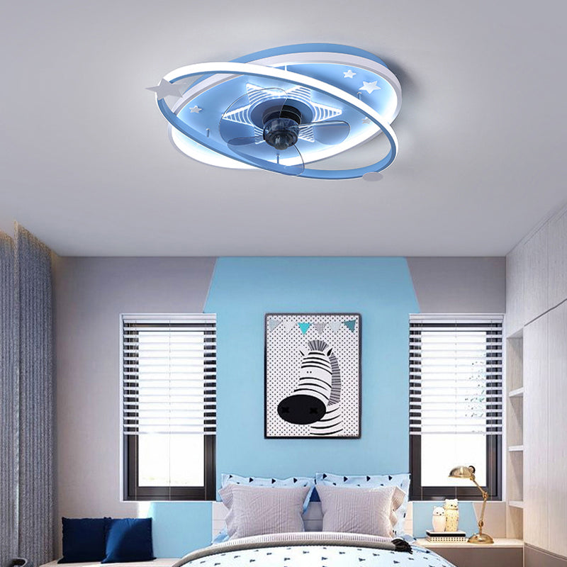 3-Blade Pink/Blue Ceiling Fan Children Metallic Fan with Light for Home