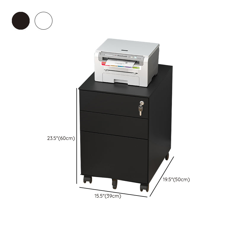 Contemporary File Cabinets Metal Frame Key Lock Mobile Filing Cabinet with Wheels