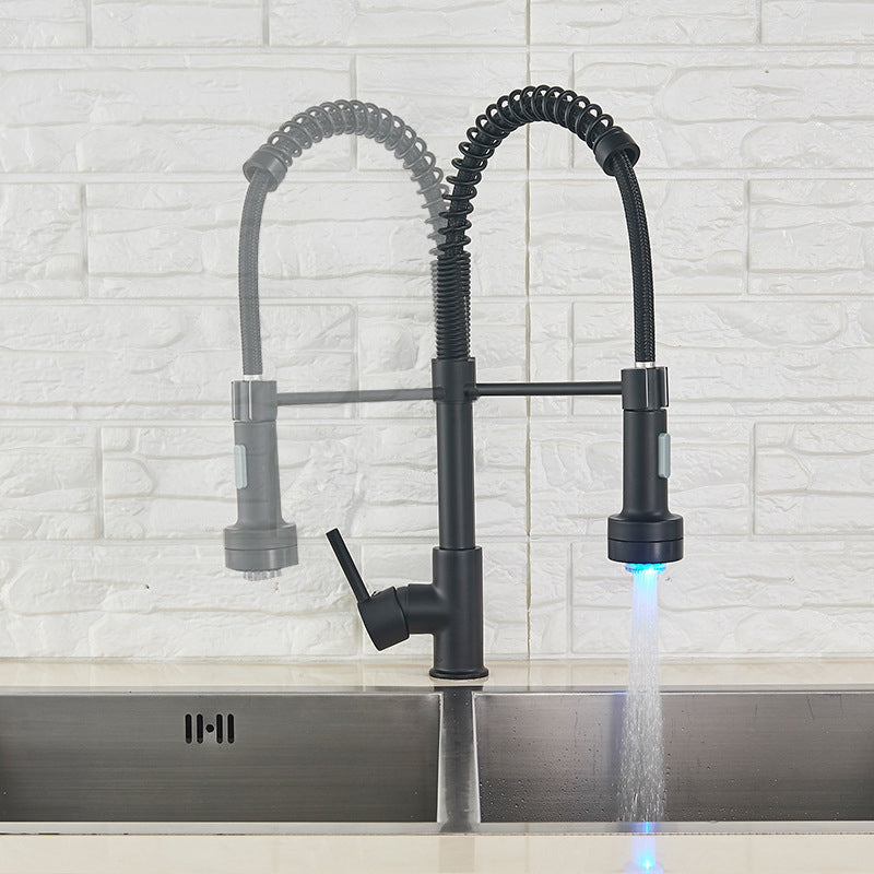 Brass Spring Spout Kitchen Faucet with Single Handle Kitchen Faucet with LED Lighting