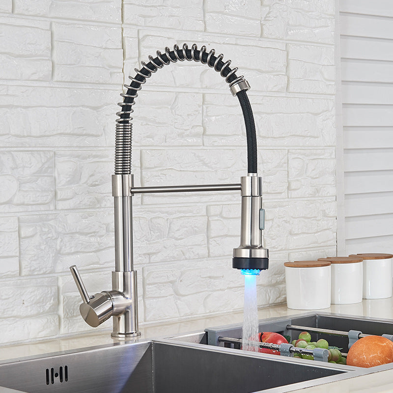 Brass Spring Spout Kitchen Faucet with Single Handle Kitchen Faucet with LED Lighting