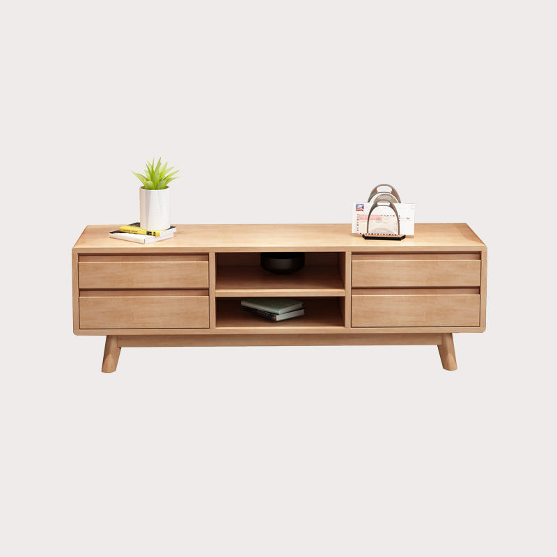 Modern Rubber Wood TV Stand Console Open Storage TV Media Stand for Living Room