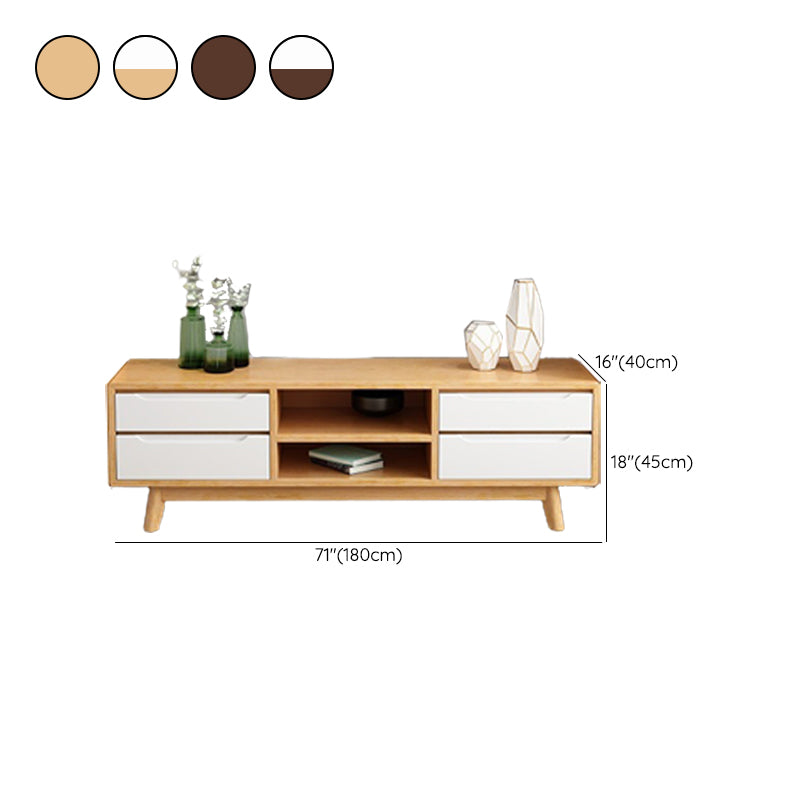 Modern Rubber Wood TV Stand Console Open Storage TV Media Stand for Living Room