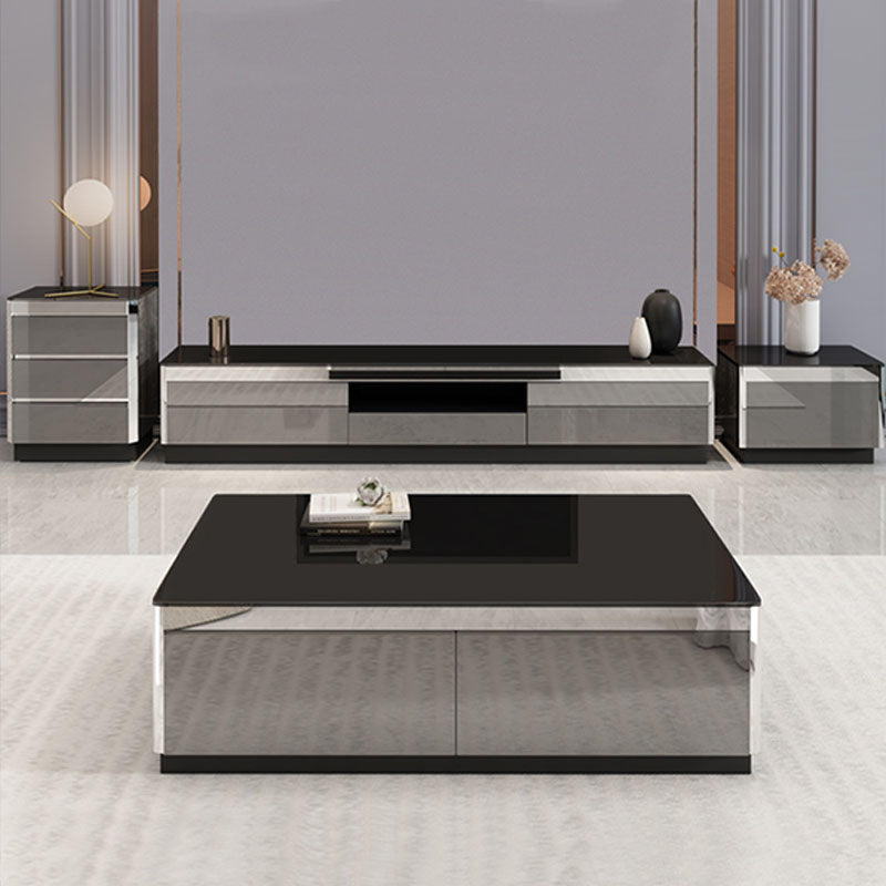 Solid Wood TV Media Stand Glam Glass Top Media Console with Drawers