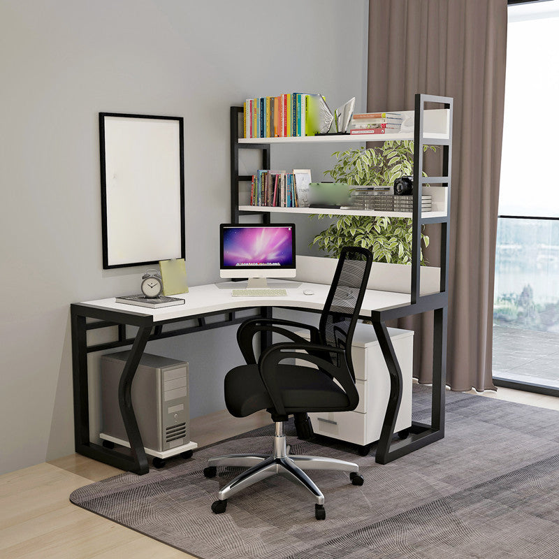 Industrial Wood Office Desk L-Shape Computer Desk with Bookshelf