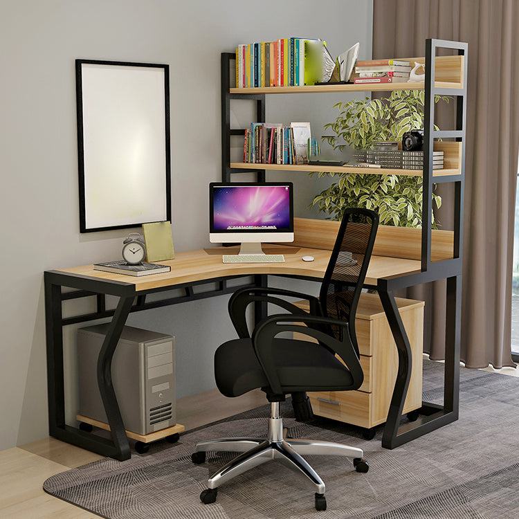 Industrial Wood Office Desk L-Shape Computer Desk with Bookshelf