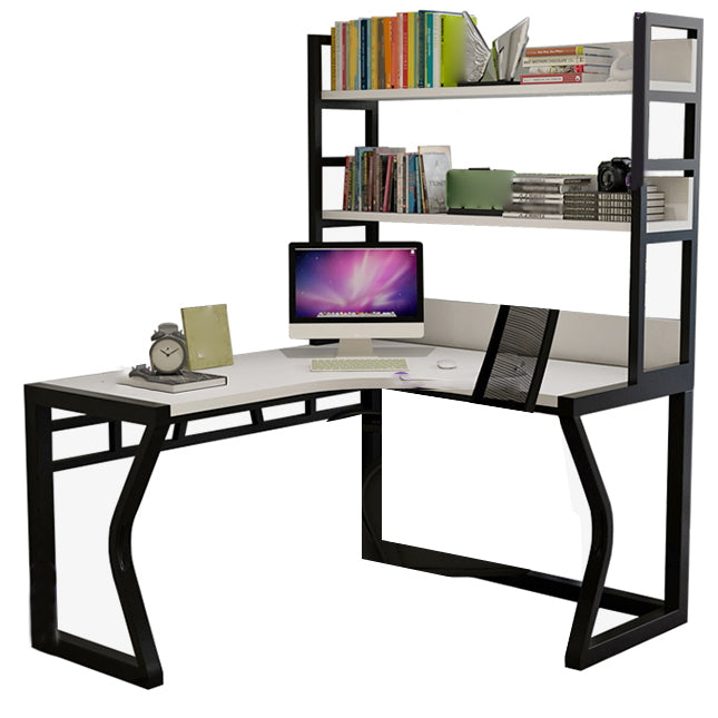 Industrial Wood Office Desk L-Shape Computer Desk with Bookshelf