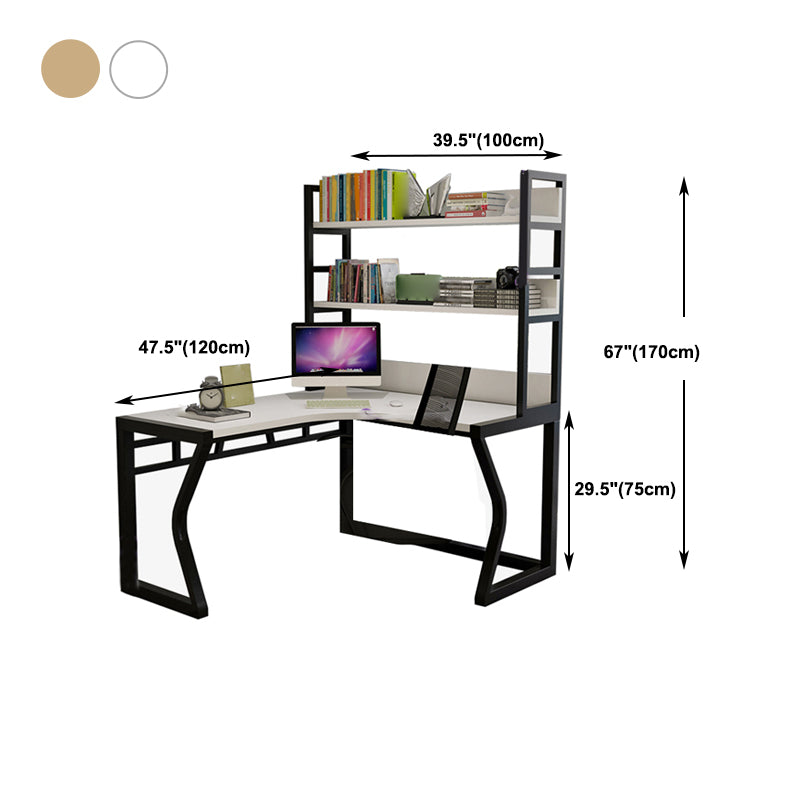 Industrial Wood Office Desk L-Shape Computer Desk with Bookshelf