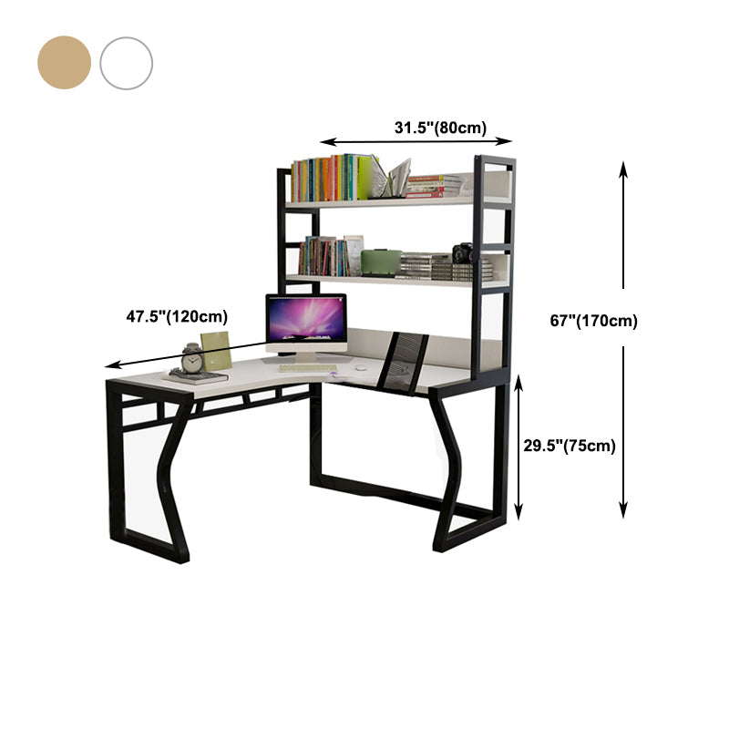 Industrial Wood Office Desk L-Shape Computer Desk with Bookshelf