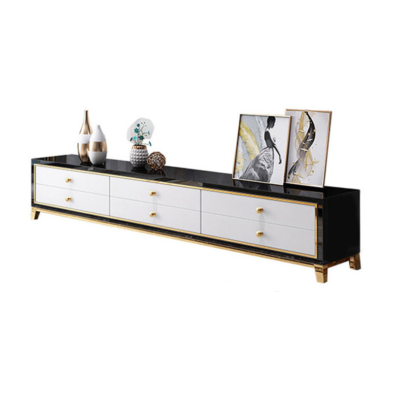 Glam Glass TV Stand Console Enclosed Storage TV Media Stand with Drawers for Living Room